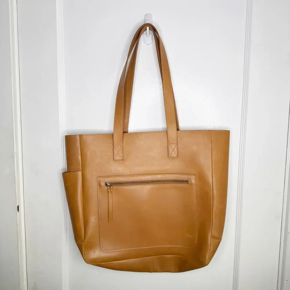 ABLE Phoebe Soft Tote Shoulder Bag Full Grain Leather Functional Work Cognac OS